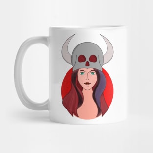 Woman Wearing a Skull With Horns Mug